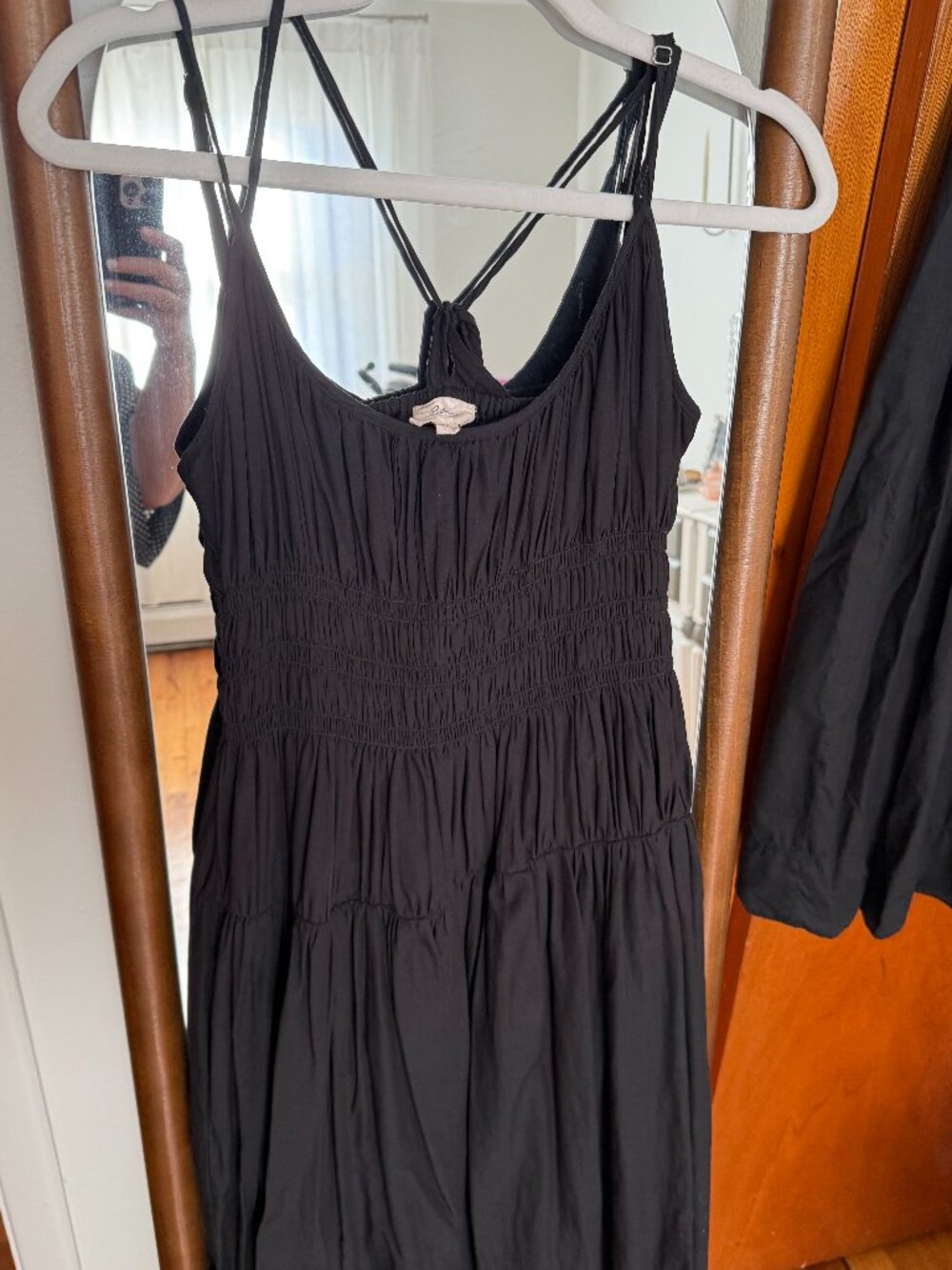Elan Midi Spaghetti strap smocked maxi dress with back tie detail  Size Medium